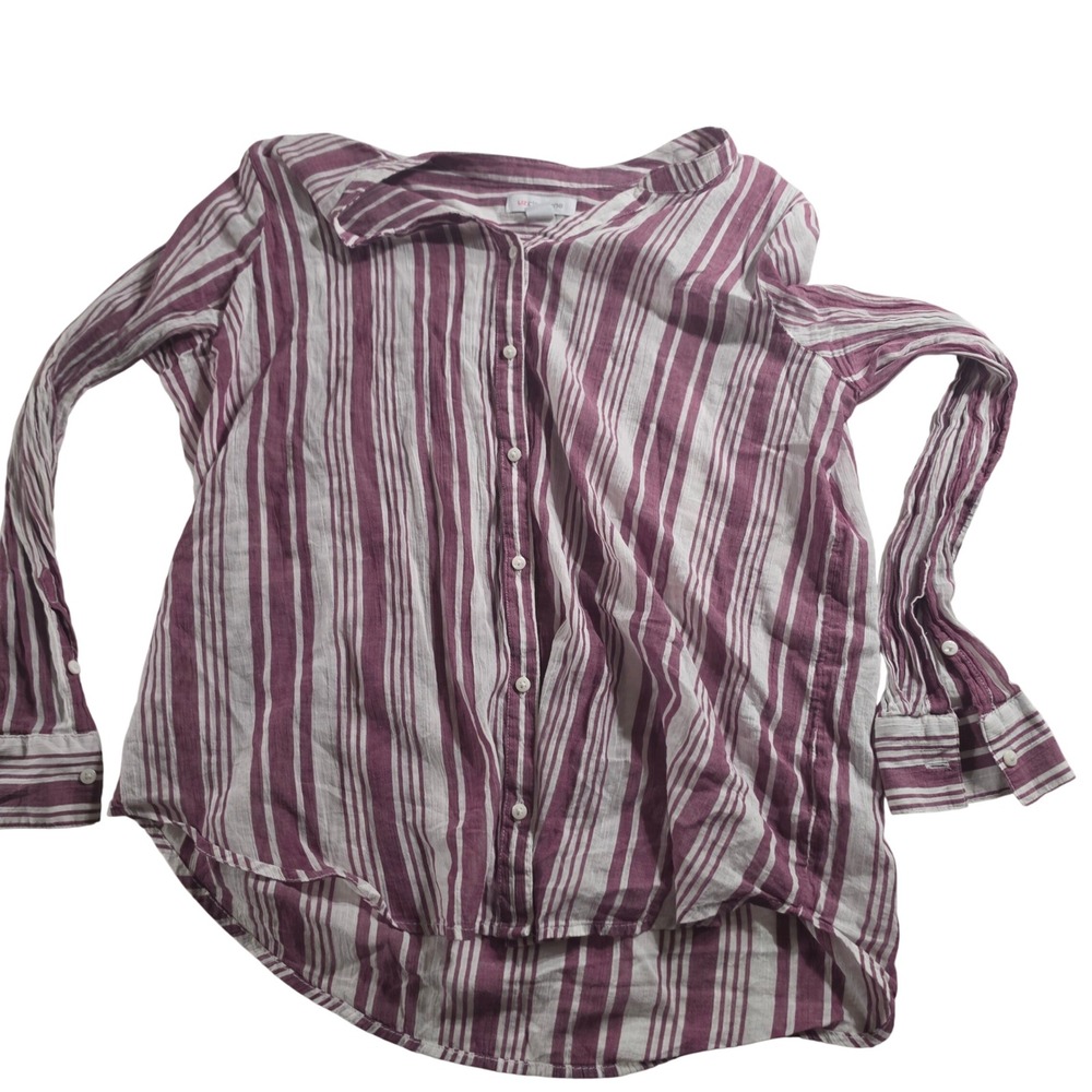 Liz Claiborne Womens Large Plum Purple White Striped Button Down Shirt L